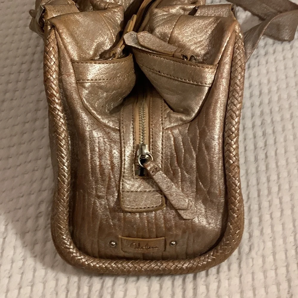 Cole Haan  Pleated Beige Metalic Hobo Bag